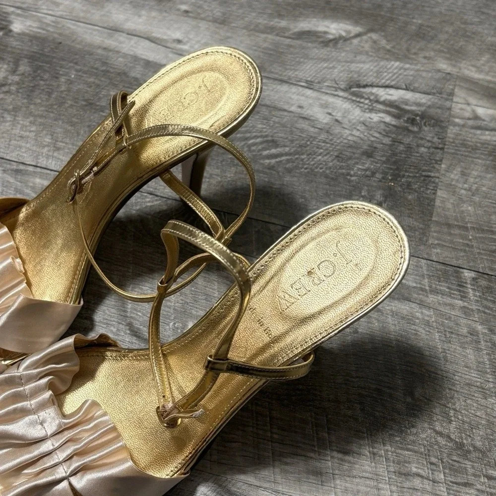 J CREW Y2K Wedding Ruffle Gold &‎ Cream Slingbacks High Heels Shoes Women Sz 8